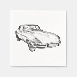 1964 Jaguar XKE Antique Sports Car Illustration Serviette