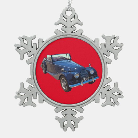 1964 Morgan Plus 4 Cabrio Schneeflocken Zinn-Ornament (Vorderseite)