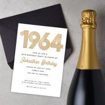 1964 Weiße Schwarze Faux-Gold-Geburtstagseinladung