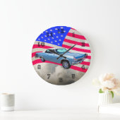 1965 Chevy Impala 327 mit amerikanischer Flagge Große Wanduhr (Zuhause)
