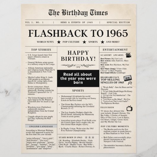 1965 Geboren Mock Zeitung (Vorderseite)