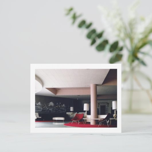 1965 Modernes Hotel Lobby Postkarte (Stehend Vorderseite)