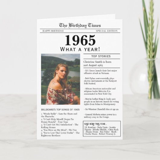 1965 Newspaper Birthday card Karte (Vorderseite)