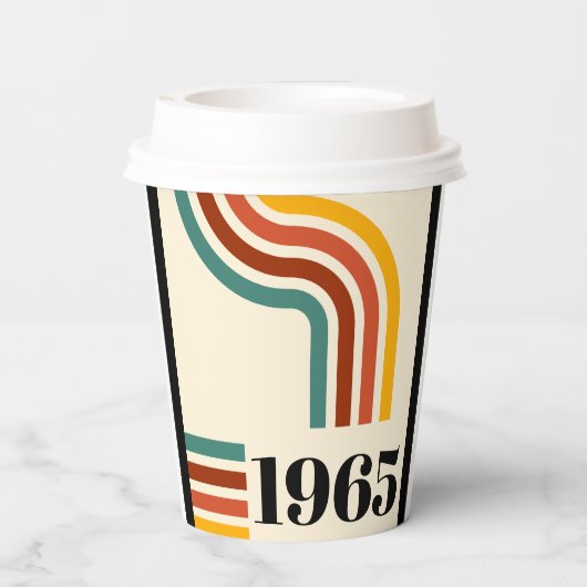 1965 Retro Stripe Vintage Poster Pappbecher (Rückseite)
