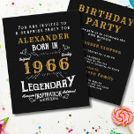 1966 Budget 60th Birthday Invitation Legend Flyer<br><div class="desc">An elegant 60th birthday party celebration invitation for that true Legend. A black and gold elegant template. Personalize and add a name and party details. LOW BUDGET INVITATION FLYERS. *** PLEASE NOTE this budget option is a flyer (no envelopes included) hence the low price - The SATIN option is the...</div>