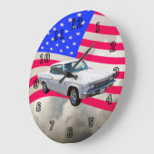 1966 Chevrolet Caprice mit amerikanischer Flagge Große Wanduhr (Winkel)