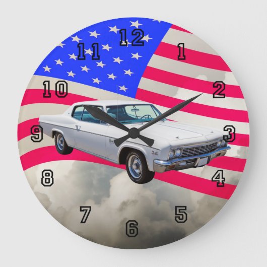 1966 Chevrolet Caprice mit amerikanischer Flagge Große Wanduhr (Vorderseite)