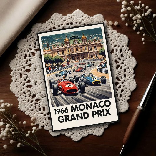 1966 Monaco Grand Prix Vintage Postkarte