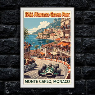 1966 Monaco Grand Prix Vintage Wandposter Poster