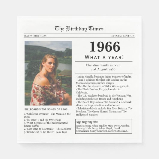 1966 Newspaper Birthday card Serviette (Vorderseite)