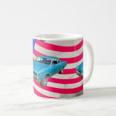 1966 Pontiac Le Mans und amerikanische Flagge Kaffeetasse (VorderseiteRechts)
