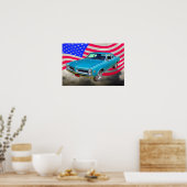 1966 Pontiac Le Mans und amerikanische Flagge Poster (Küche)