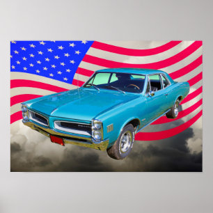 1966 Pontiac Le Mans und amerikanische Flagge Poster