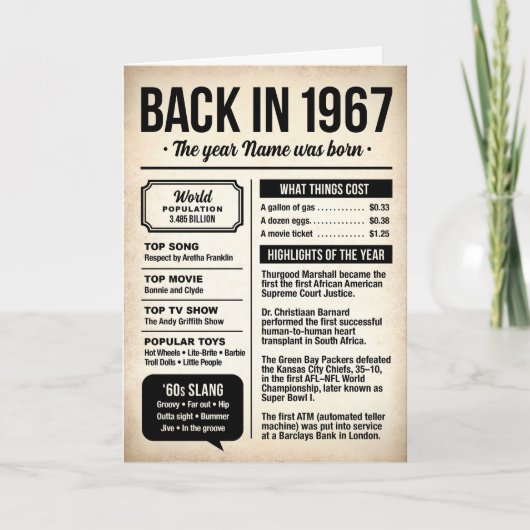 1967 Back in the Day, Fun Facts Birthday Card Karte (Vorderseite)