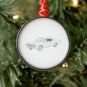 1967 Chevy Chevelle Black and White Pencil Zeichne Ornament Aus Metall