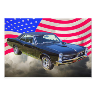 1967 Pontiac GTO und amerikanische Flagge Fotodruck