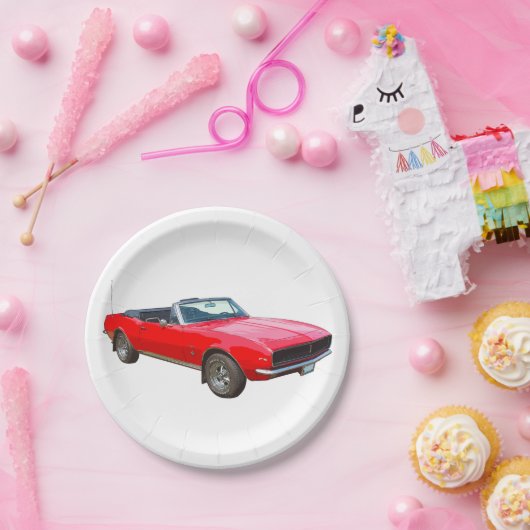 1967 Rotes Cabrio-Muskelauto Pappteller