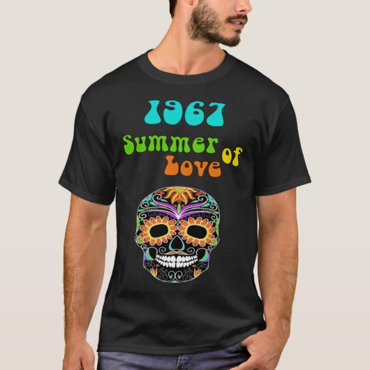 1967 Summer of Love Colourful Hippie Skull T-Shirt (Vorderseite)