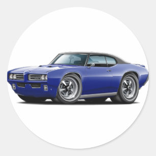 1968-69 GTO DK Blau-Schwarzes Spitzenauto Runder Aufkleber