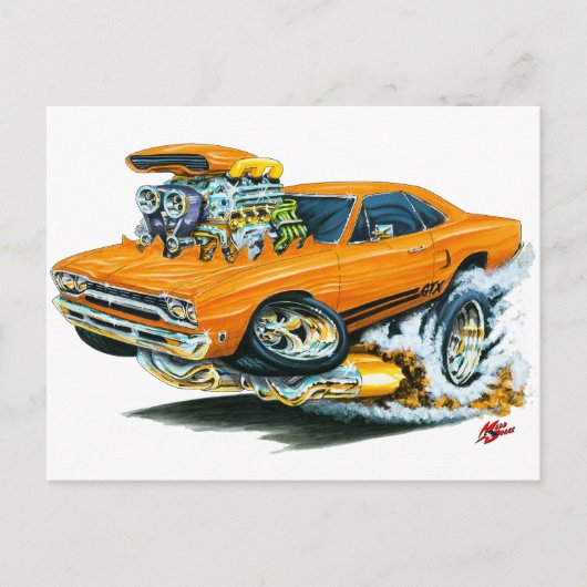 1968-69 Plymouth GTX Orange Car Postkarte (Vorderseite)