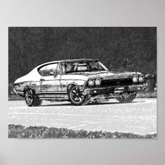 1968 Chevelle Pencil Sketch Poster (Vorne)