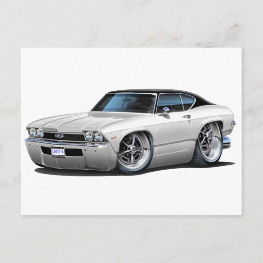 1968 Chevelle White Black Top Postkarte (Vorderseite)