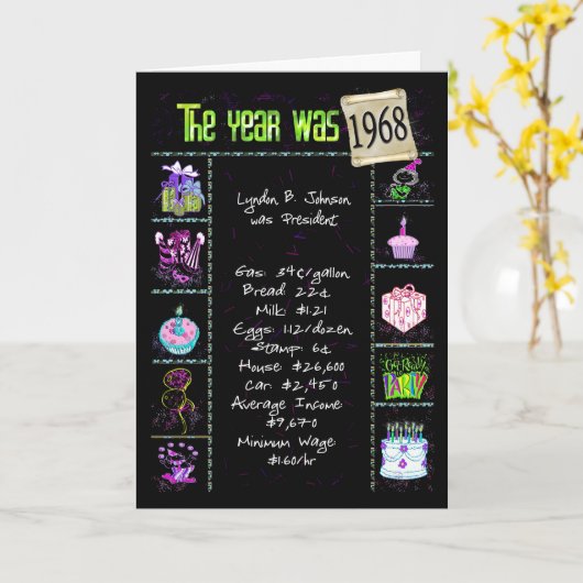 1968 Geburtstag Spaß Trivia Karte (Gelbe Blume)