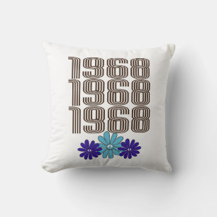 1968 Hippie Blume Power Peace Sign Aqua Lila Kissen