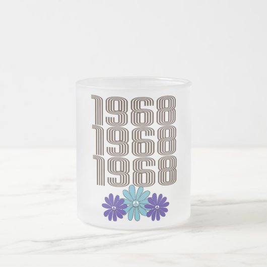 1968 Hippie Blume Power Peace Sign Aqua Lila Mattglastasse (Mittel)