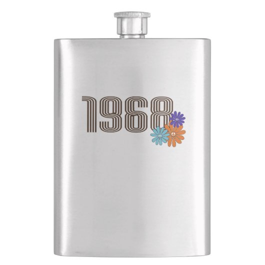 1968 Hippie Peace Sign Blume Orange Aqua Lila Flachmann (Vorderseite)