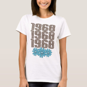 1968 Peace Sign Aqua Hippie Blume Power T-Shirt