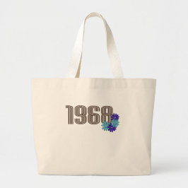 1968 Peace Sign Hippie Blume Power Aqua Lila Jumbo Stoffbeutel