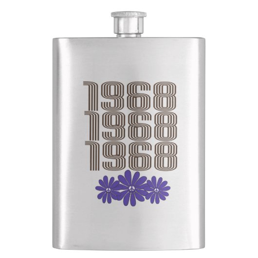 1968 Peace Sign Hippie Blume Power Lila Flachmann (Vorderseite)