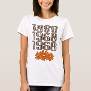 1968 Peace Sign Orange Hippy Blume Power T-Shirt