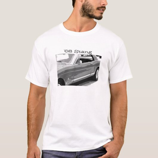 1968 stach, alter Mustang in Schwarzem u. Weiß T-Shirt (Vorderseite)