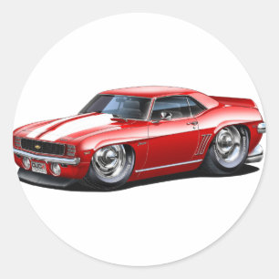 1969 Camaro Red-White Car Runder Aufkleber