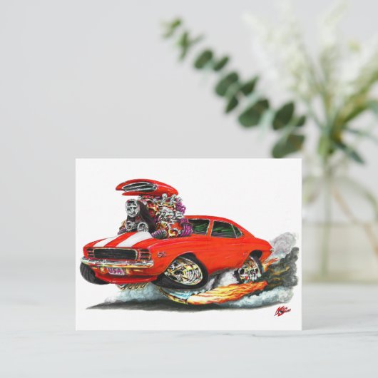 1969 Camaro RS Red-White Car Postkarte (Stehend Vorderseite)