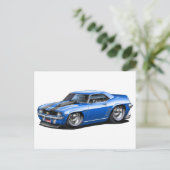1969 Camaro SS Blue-Black Car Postkarte (Stehend Vorderseite)