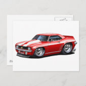 1969 Camaro SS Red-White Car Postkarte (Vorne/Hinten)