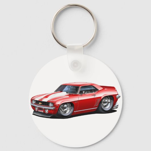 1969 Camaro SS Red-White Car Schlüsselanhänger (Vorderseite)