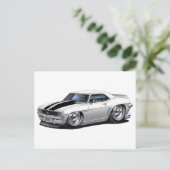 1969 Camaro White-Black Car Postkarte (Stehend Vorderseite)