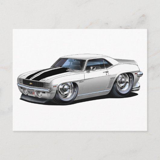 1969 Camaro White-Black Car Postkarte (Vorderseite)