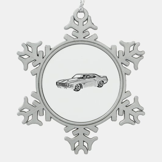 1969 Camaro Z28 Schneeflocken Zinn-Ornament (Vorderseite)