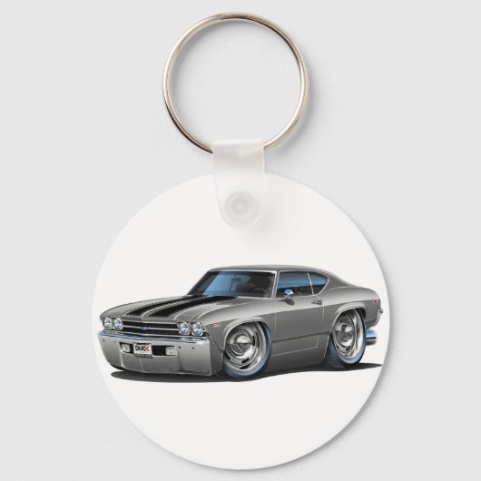 1969 Chevelle Silver-Black Car Schlüsselanhänger (Vorderseite)