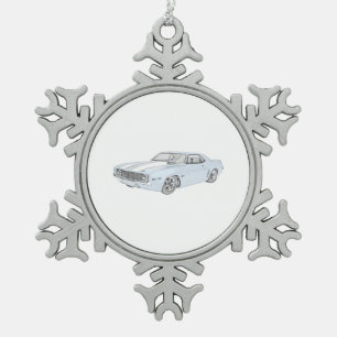 1969 Chevy Camaro Baby Blau mit weißem Streifen Schneeflocken Zinn-Ornament