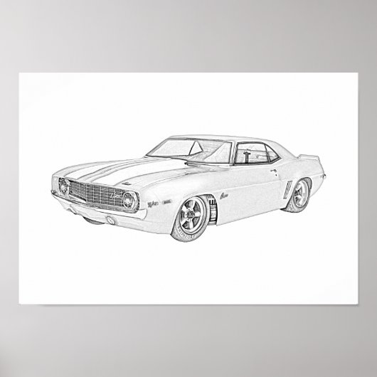 1969 Chevy Camaro Stift Schwarz und Weiß Poster (Vorne)