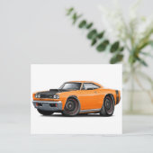 1969 Super Bee Orange-Black Stock Wheels Postkarte (Stehend Vorderseite)