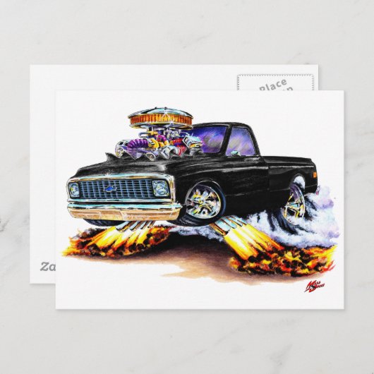 1970-72 Chevy C10 Black Longbed Postkarte (Vorne/Hinten)