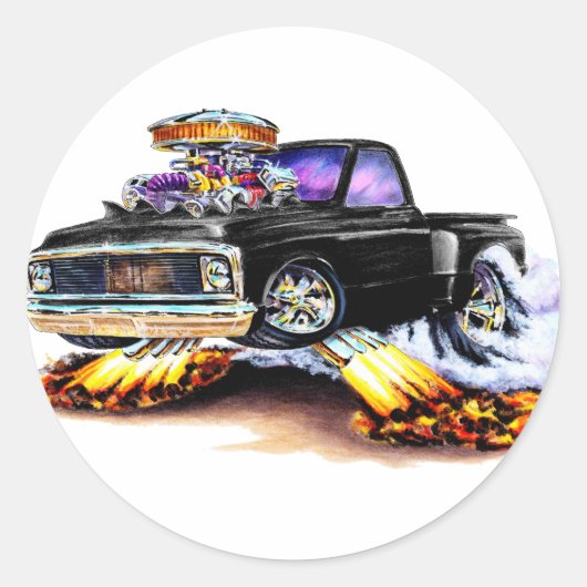 1970-72 Chevy C10 Black Truck Runder Aufkleber (Vorderseite)