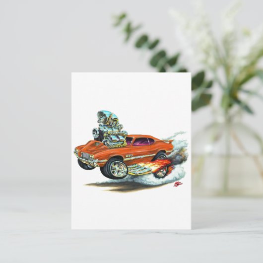 1970-72 Olds Cutlass 442 Orange Car Postkarte (Stehend Vorderseite)